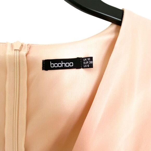 Boohoo Light Pink Flutter Sleeve V-Neck Midi Dress, Wedding Guest, Size 6 - Picture 4 of 13